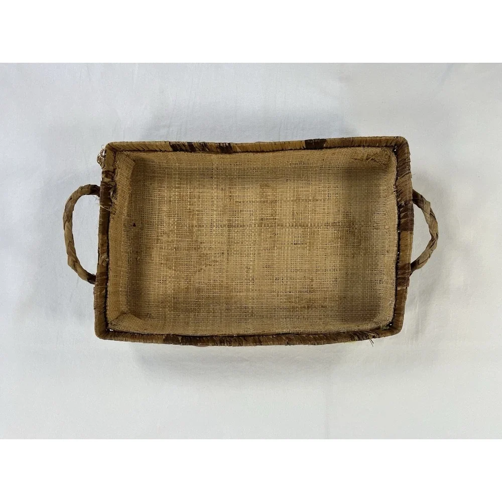 Vintage 70s Raffia Casserole Carrier Basket 3D Fruit Veggie Boho Pyrex Holder